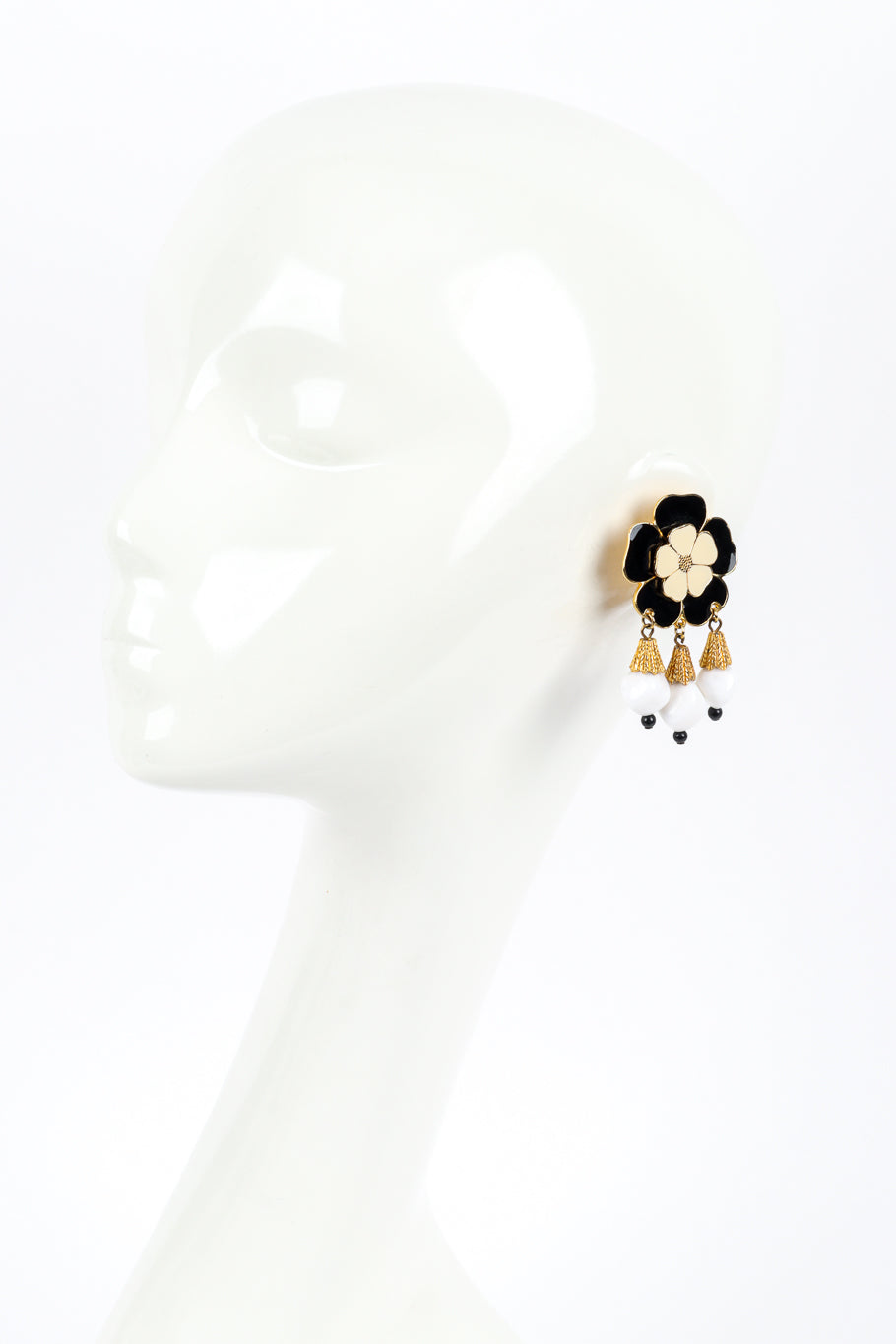 Vintage Enamel Flower Dangle Earrings on mannequin @recess la