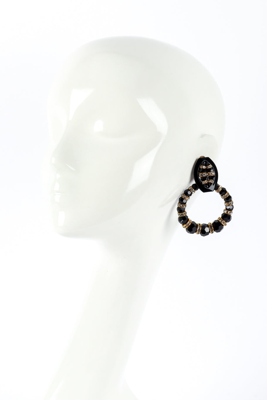 Faith Stripe Rhinestone Hoop Drop Earrings on mannequin @RECESS LA