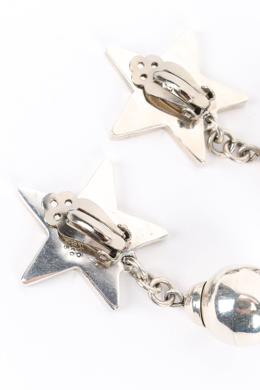 Vintage Taxco Sterling Star Bauble Earrings back post closeup @recess la