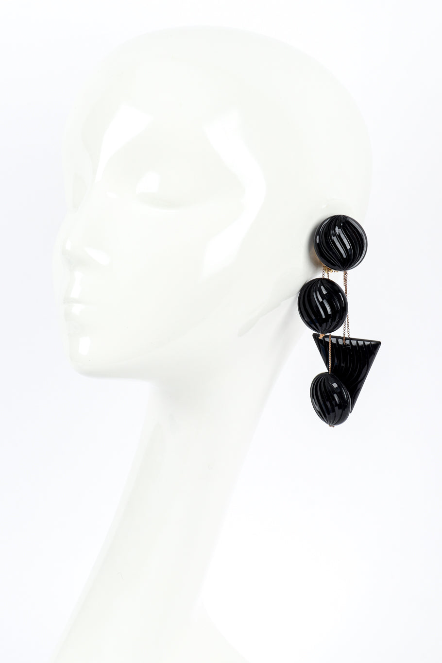 Vintage Carved Circle & Triangle Drop Earrings on mannequin @recess la
