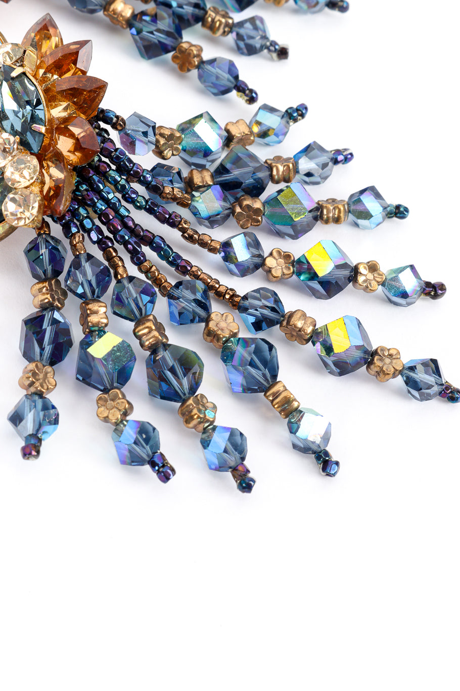 Vintage Sherry De Pee Crystal Burst Fringe Earrings beaded fringe closeup @recess la