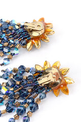 Vintage Sherry De Pee Crystal Burst Fringe Earrings back clip closeup @recess la