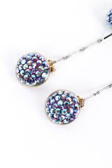 Vintage Long Crystal Heart Drop Earrings button top closeup @recess la