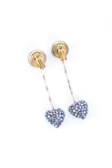 Vintage Long Crystal Heart Drop Earrings back @recess la