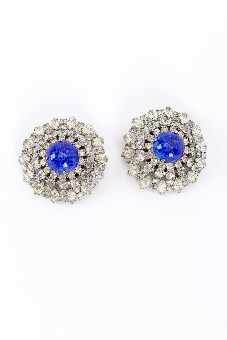 Vintage Crystal Cabochon Button Earrings front @recess la