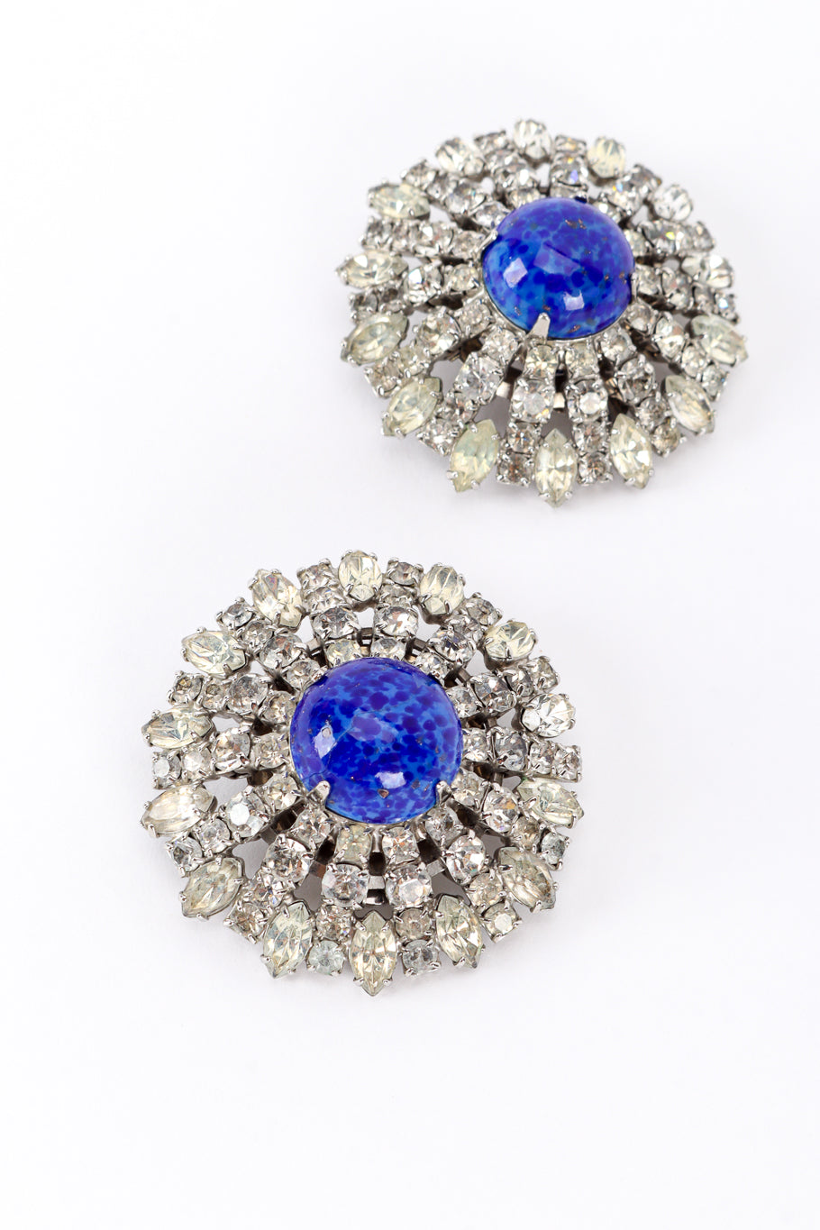 Vintage Crystal Cabochon Button Earrings front closeup @recess la