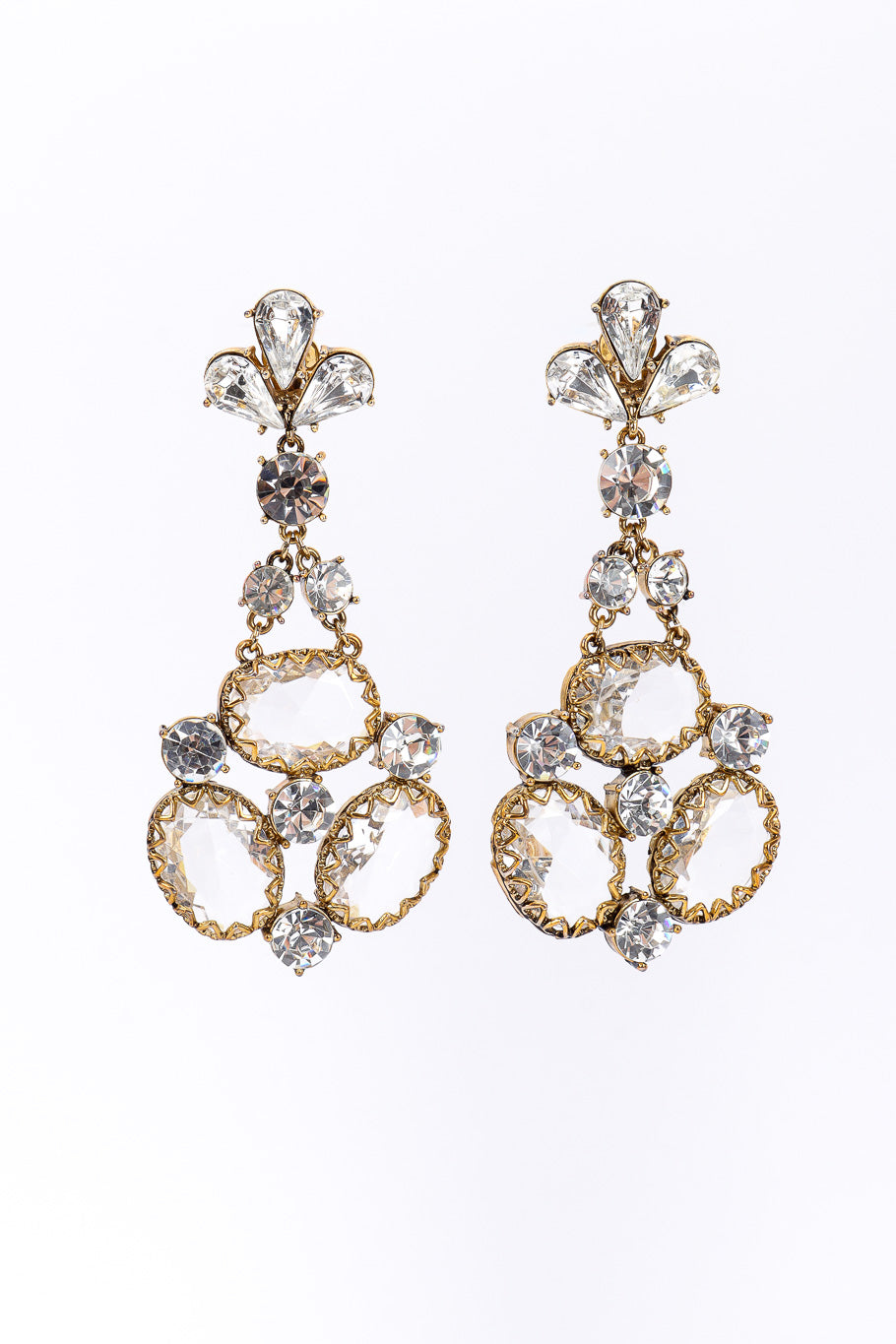 Vintage Crystal Cluster Chandelier Earrings front view on white background @Recessla