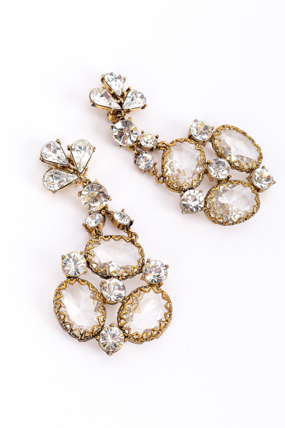 Vintage Crystal Cluster Chandelier Earrings front view on white background closeup @Recessla