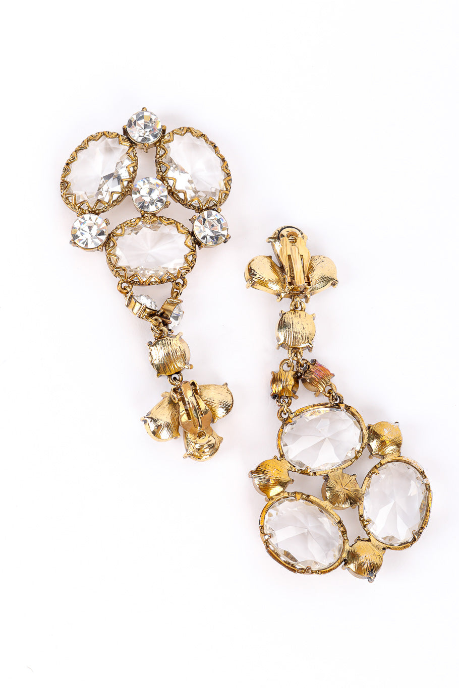 Vintage Crystal Cluster Chandelier Earrings back view on white background @Recessla