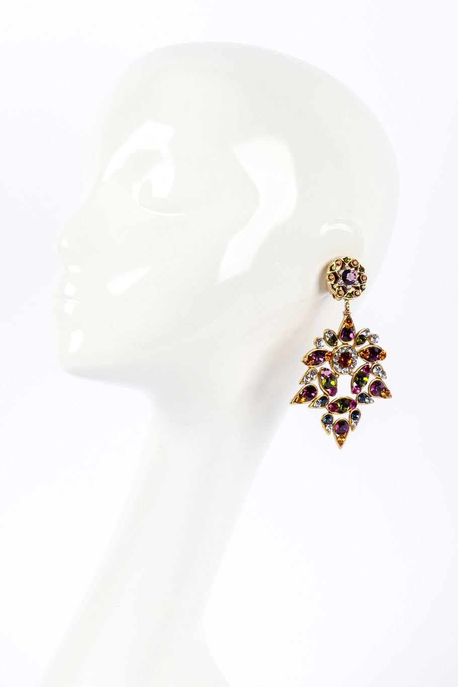 Vintage Crystal Flower Drop Earrings on mannequin @Recessla