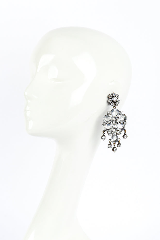 Vintage Crystal Flower Drop Earrings on mannequin @recess la