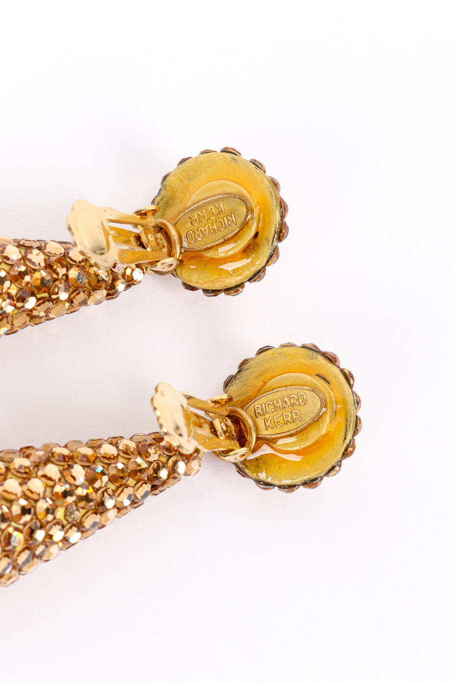 Vintage Richard Kerr Champagne Teardrop Rhinestone Earrings II cartouche closeup @recess la