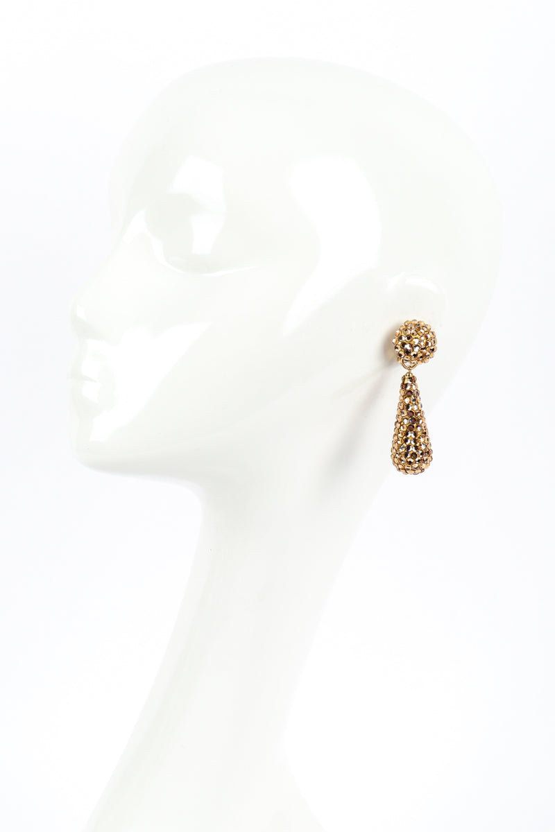 Vintage Richard Kerr Champagne Teardrop Rhinestone Earrings II on mannequin @recess la