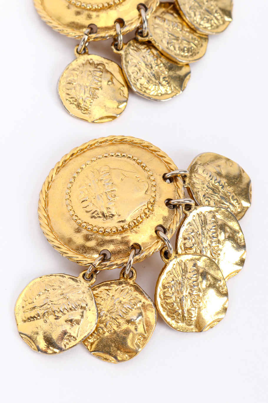 Vintage Butler & Wilson Roman Coin Charm Earrings front closeup @recessla