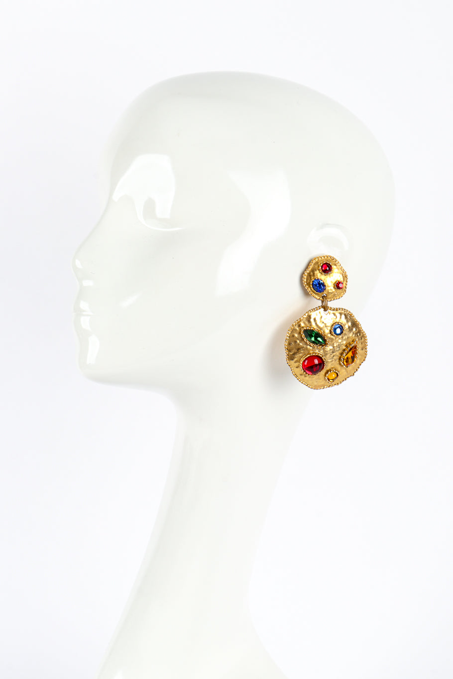 Vintage Edouard Rambaud Hammered Disc Gem Earrings on mannequin @recess la