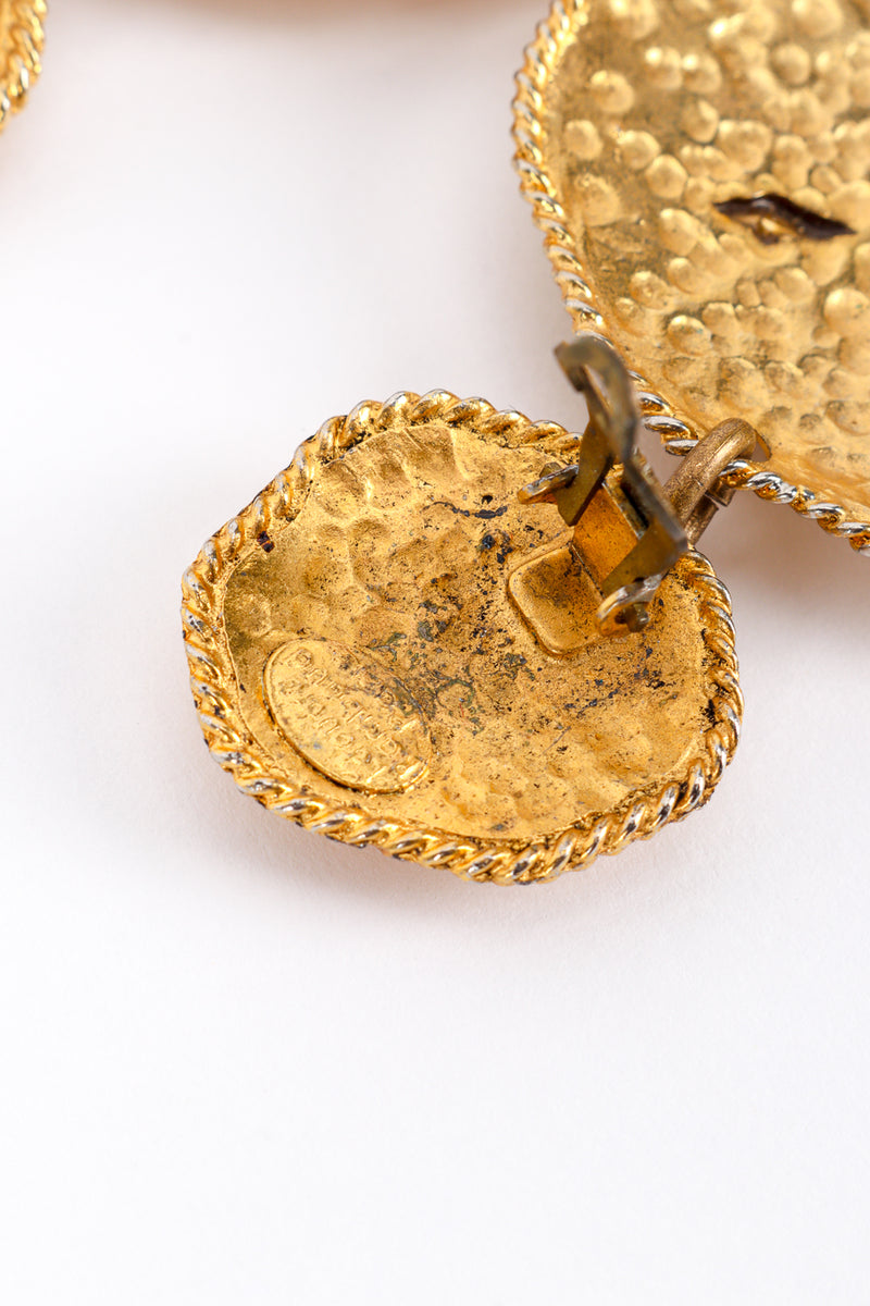 Vintage Edouard Rambaud Hammered Disc Gem Earrings back wear closeup @recess la