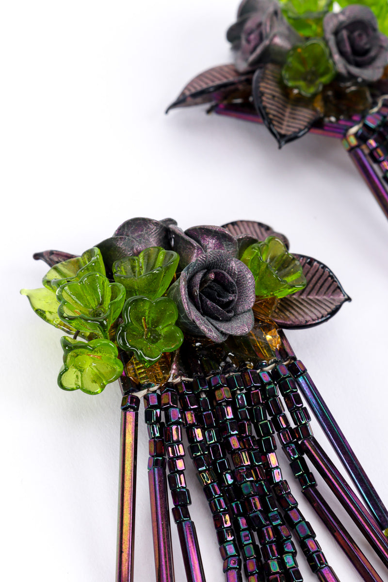 Vintage Sculpted Rose and Bead Fringe Earrings flower closeup @recessla