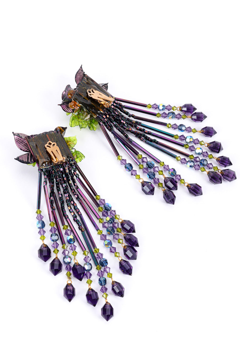 Vintage Sculpted Rose and Bead Fringe Earrings back view @recessla