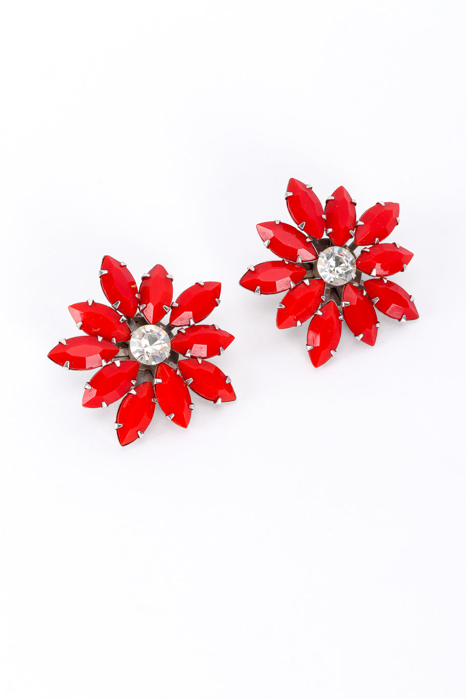Vintage Marquise Crystal Flower Earrings 3/4 front @recess la
