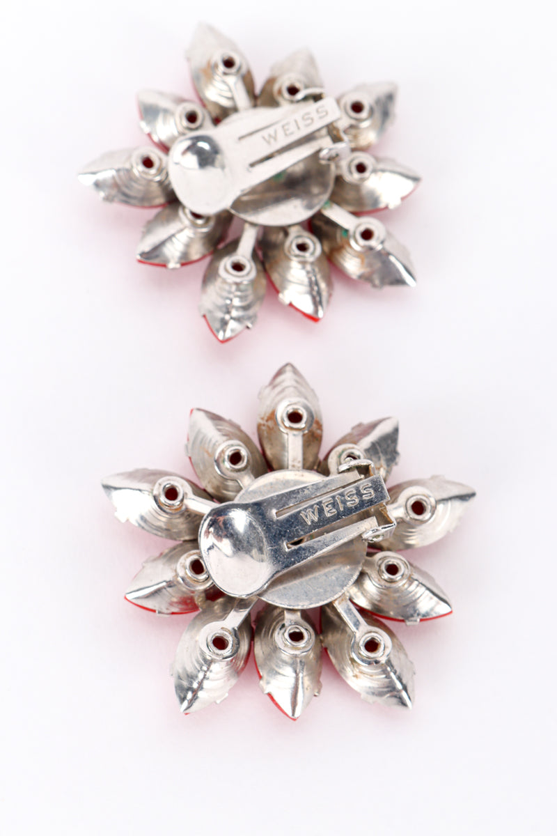 Vintage Marquise Crystal Flower Earrings back signature closeup @recess la