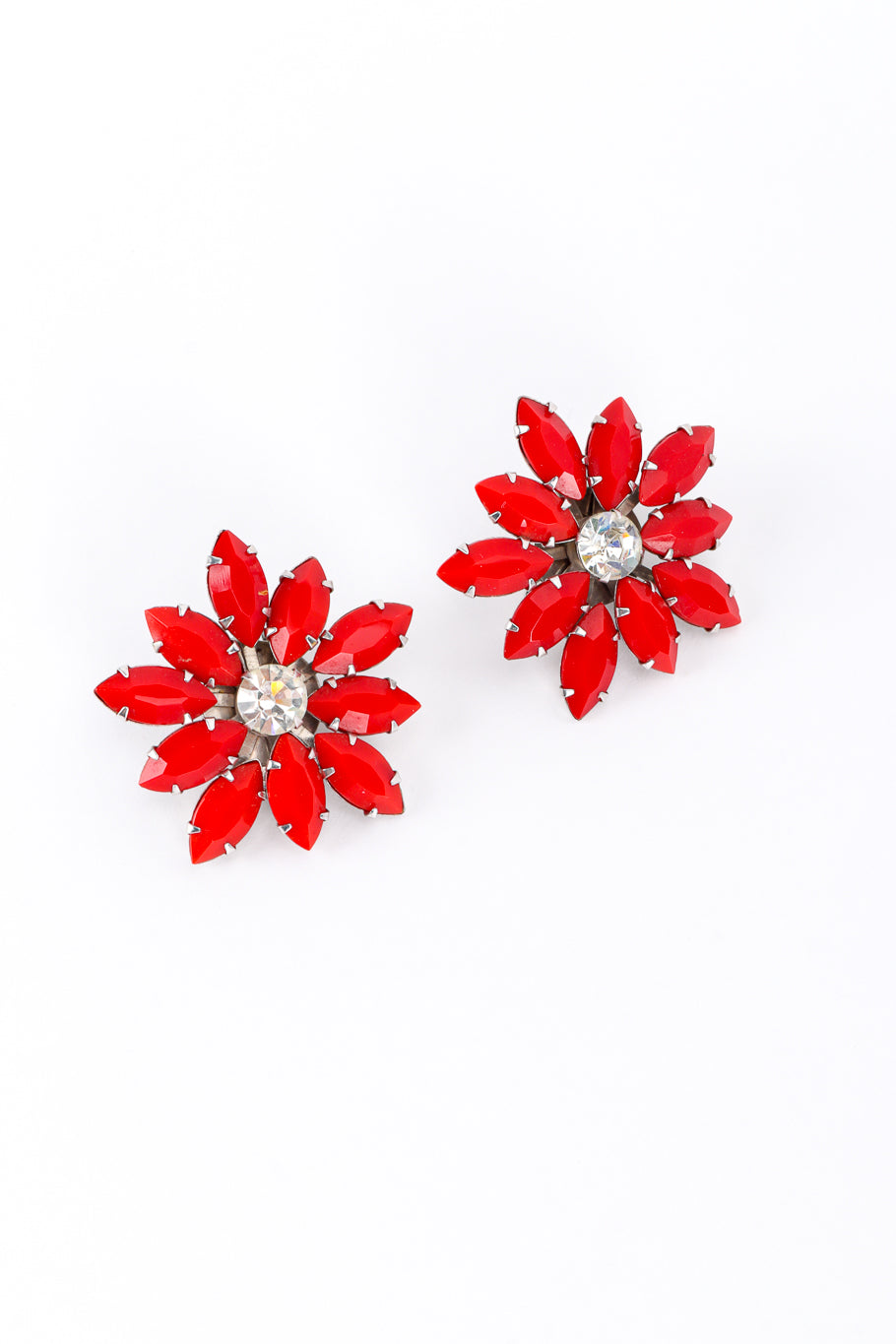 Vintage Marquise Crystal Flower Earrings front @recess la