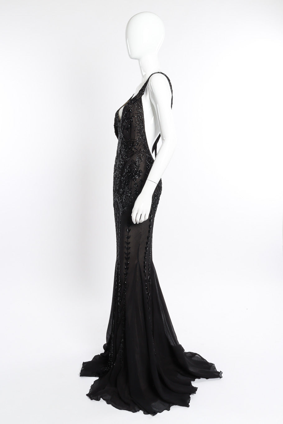 Vintage Eavis & Brown Strappy Beaded Gown side on mannequin @recessla