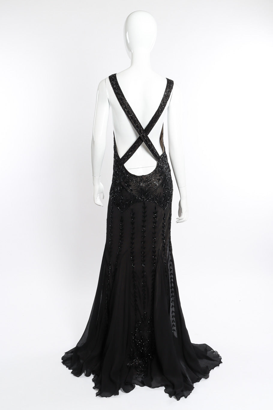 Vintage Eavis & Brown Strappy Beaded Gown back on mannequin @recessla