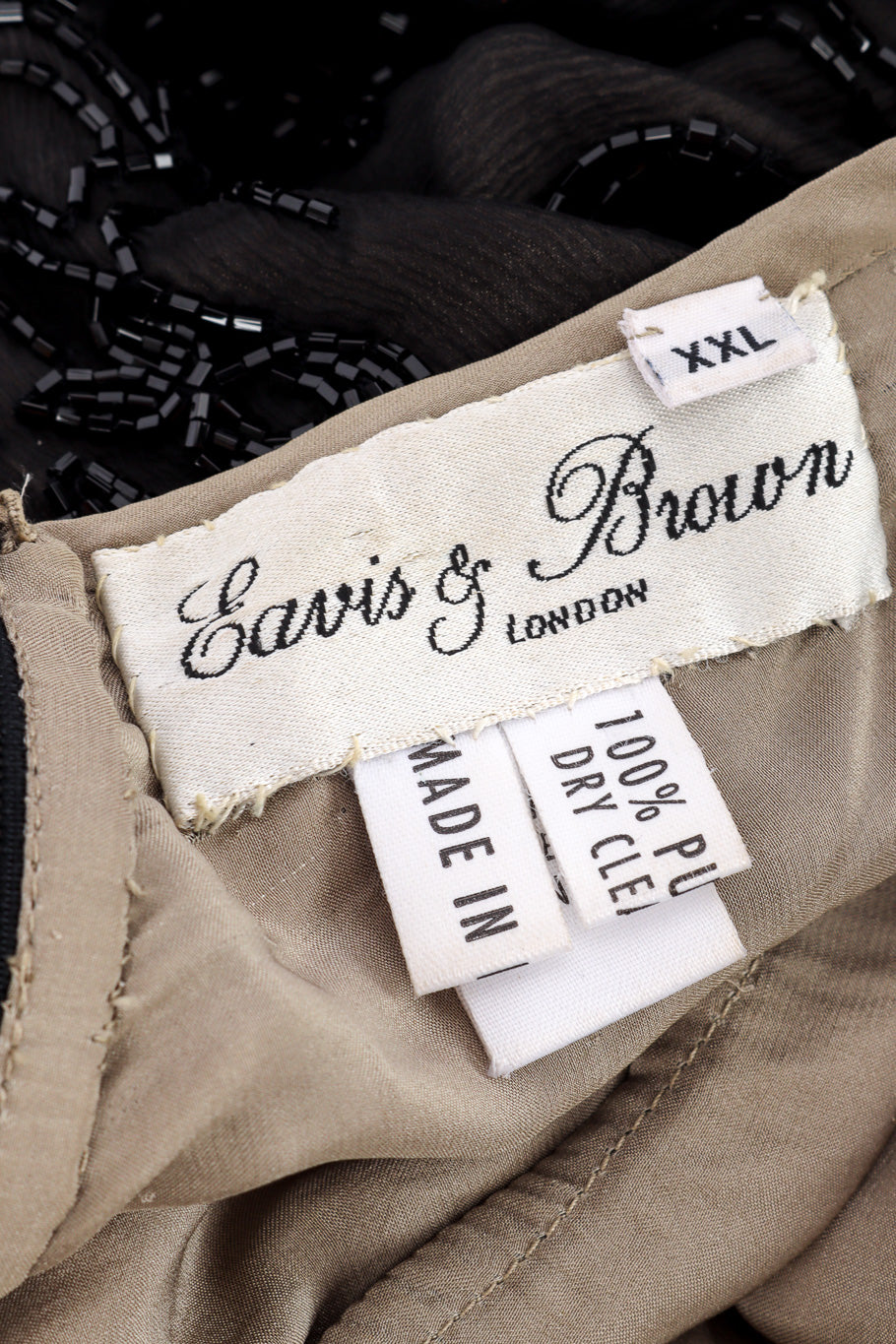 Vintage Eavis & Brown Strappy Beaded Gown signature label closeup @recessla