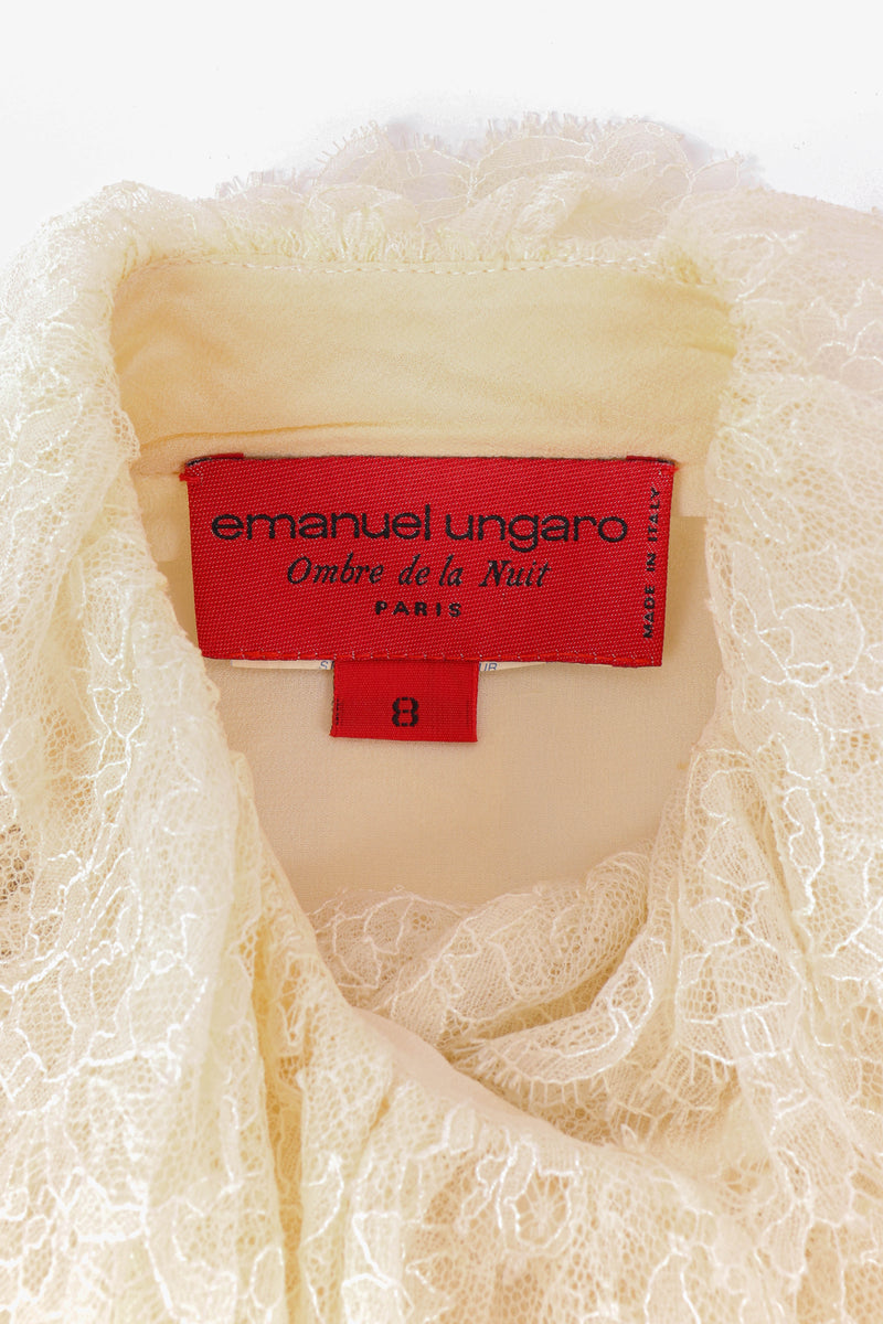 Vintage Emanuel Ungaro Floral Lace Ruffle Blouse signature label closeup @recessla