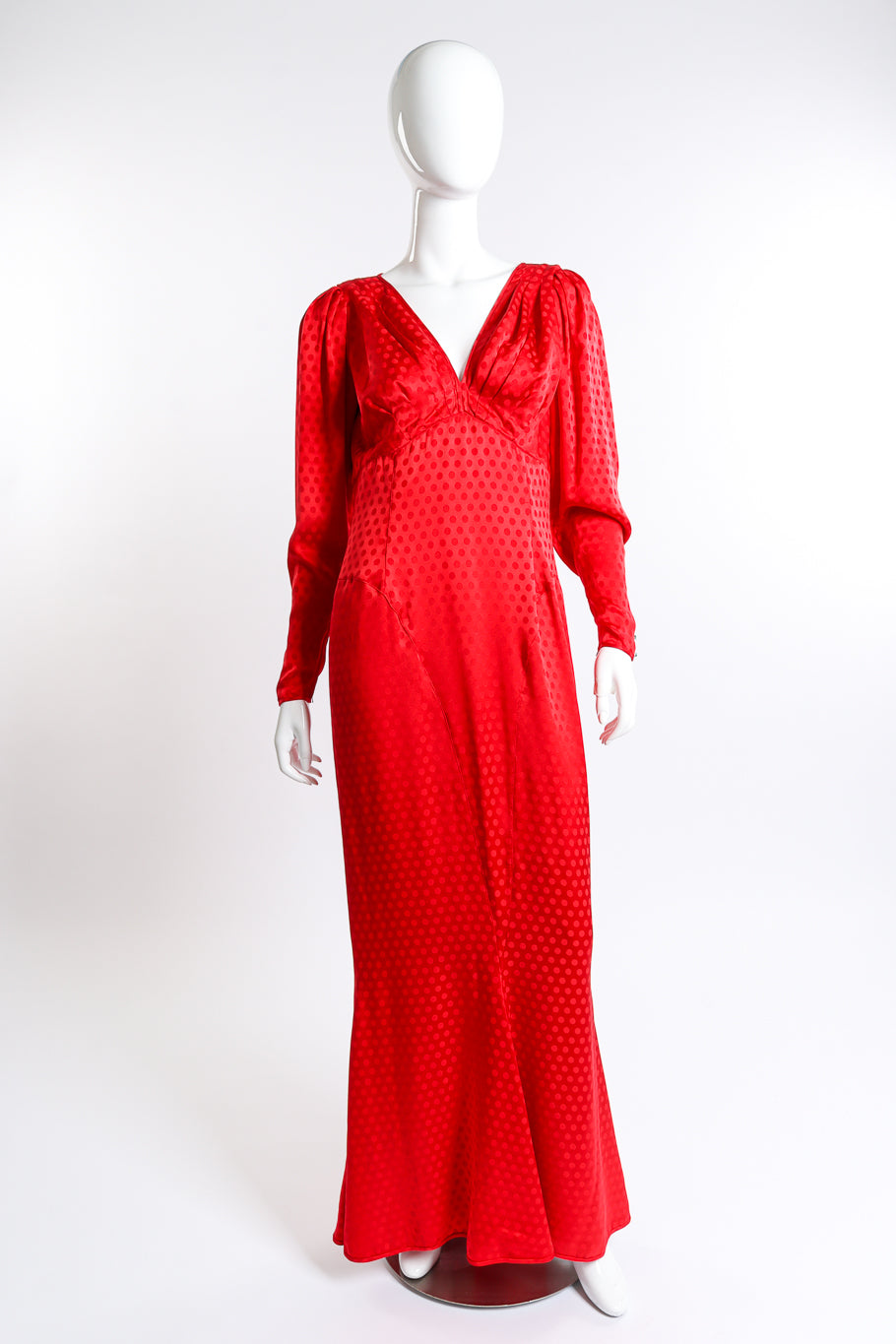Vintage Emanuel Ungaro Silk Dot Fishtail Dress front on mannequin @recess la