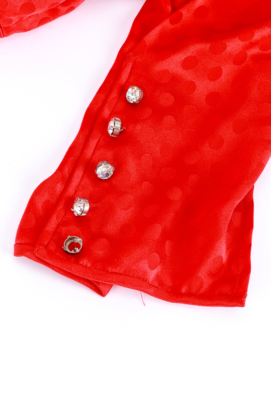 Vintage Emanuel Ungaro Silk Dot Fishtail Dress missing crystal closeup @recess la