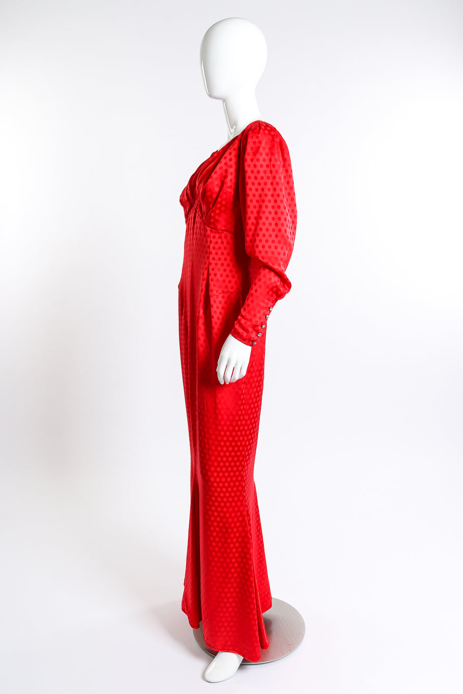 Vintage Emanuel Ungaro Silk Dot Fishtail Dress side on mannequin @recess la