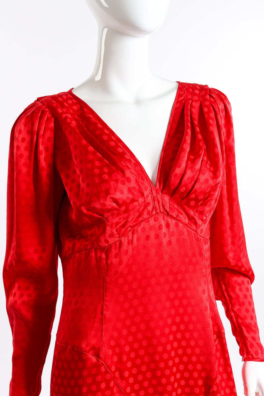 Vintage Emanuel Ungaro Silk Dot Fishtail Dress front on mannequin closeup @recess la