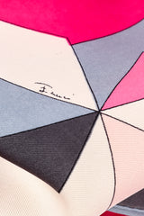 Vintage Emilio Pucci geometric pink patterned blouse close up of the Pucci signature graphic and soft mark @Recess LA