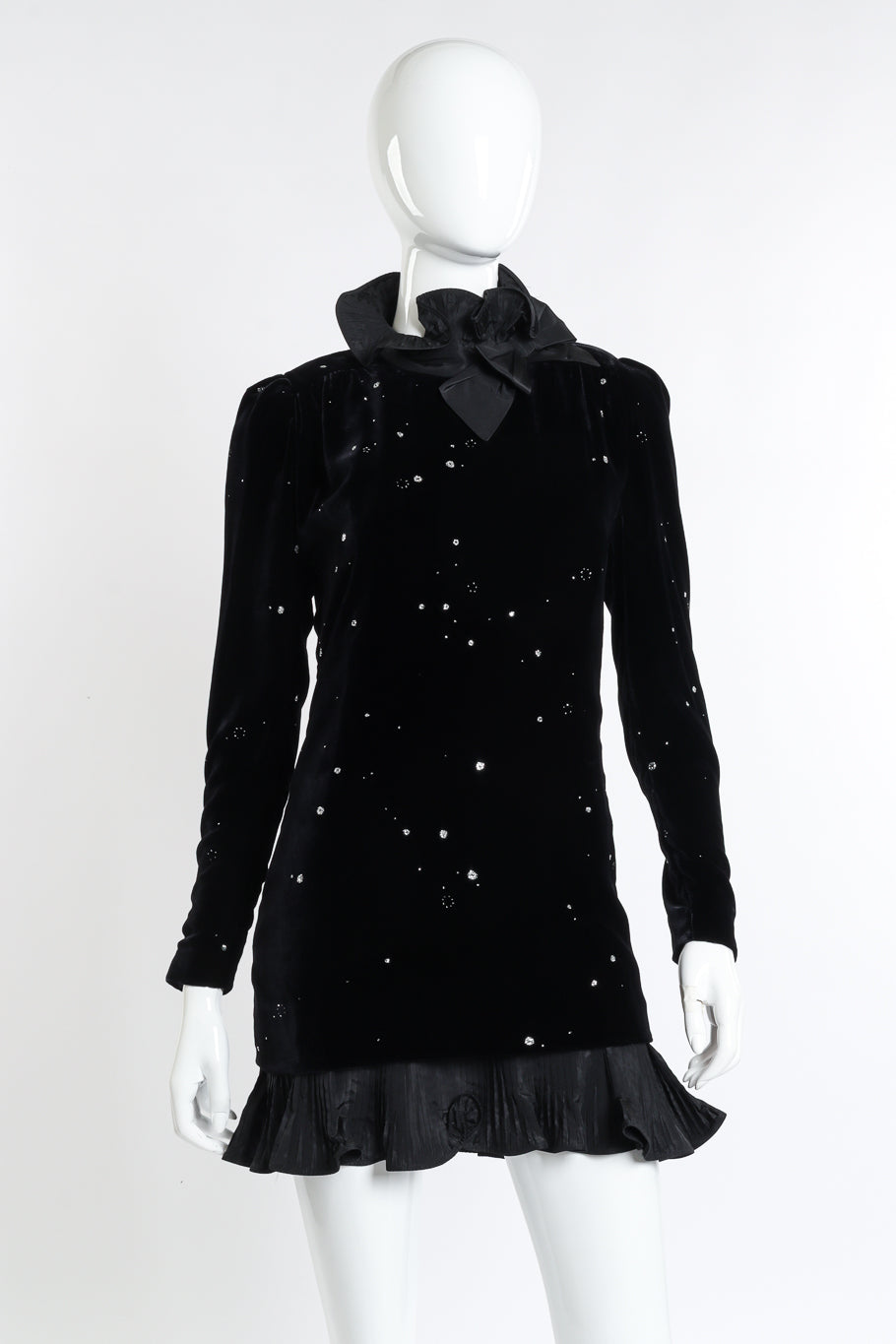 Vintage Escada Glitter Ruffle Velvet Dress front on mannequin @recess la