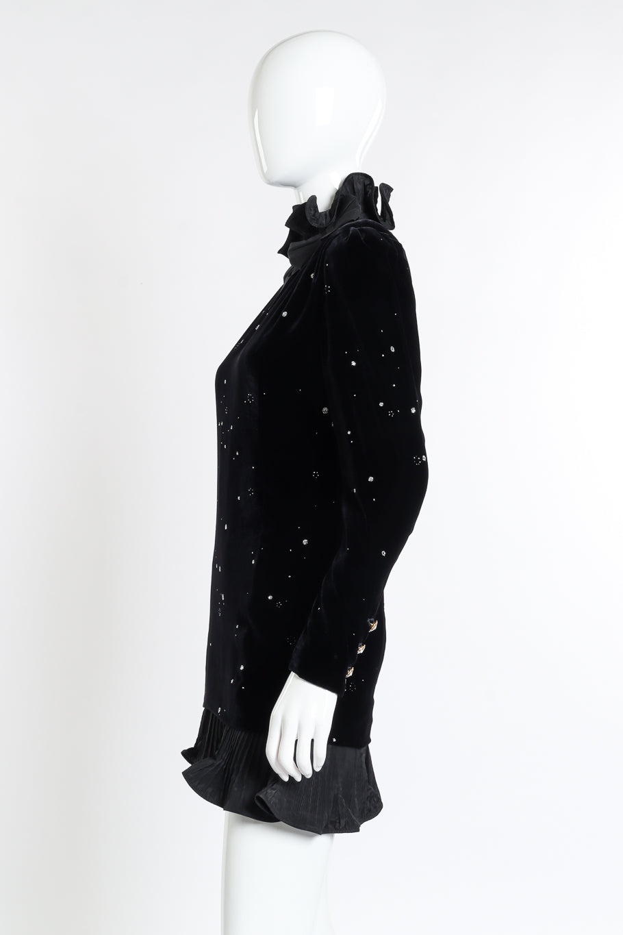 Vintage Escada Glitter Ruffle Velvet Dress side on mannequin @recess la