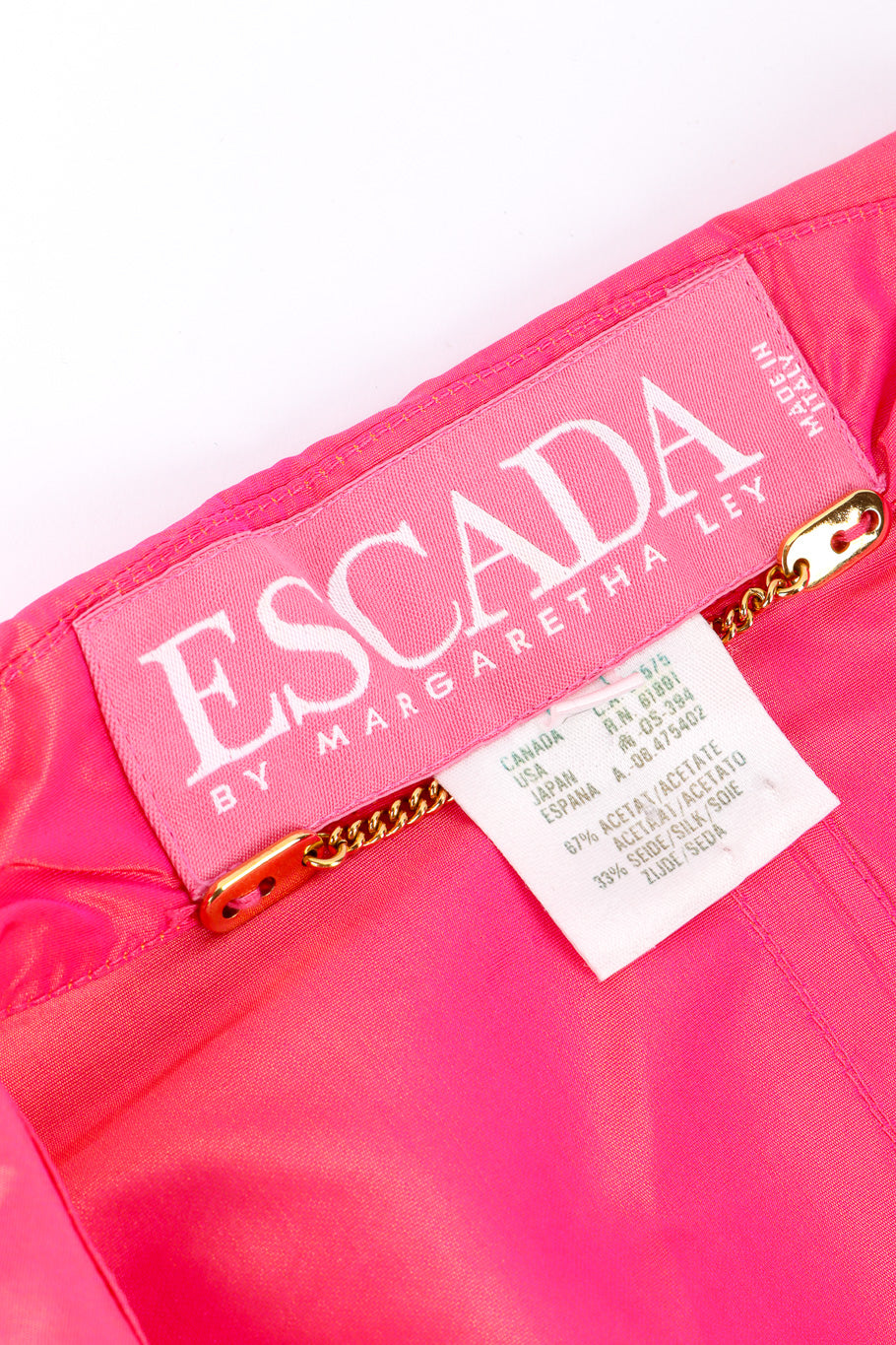 Vintage Escada Oversized Silk Trench Coat signature label closeup @recessla