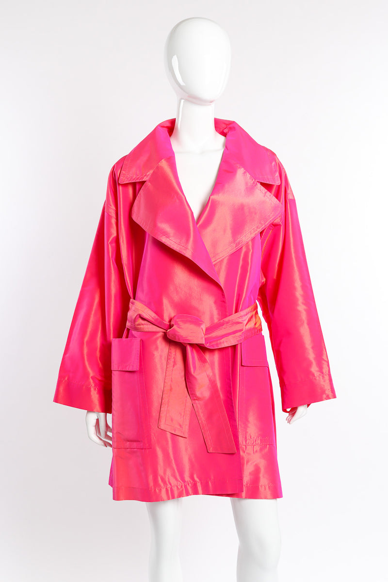 Vintage Escada Oversized Silk Trench Coat front on mannequin closeup @recessla
