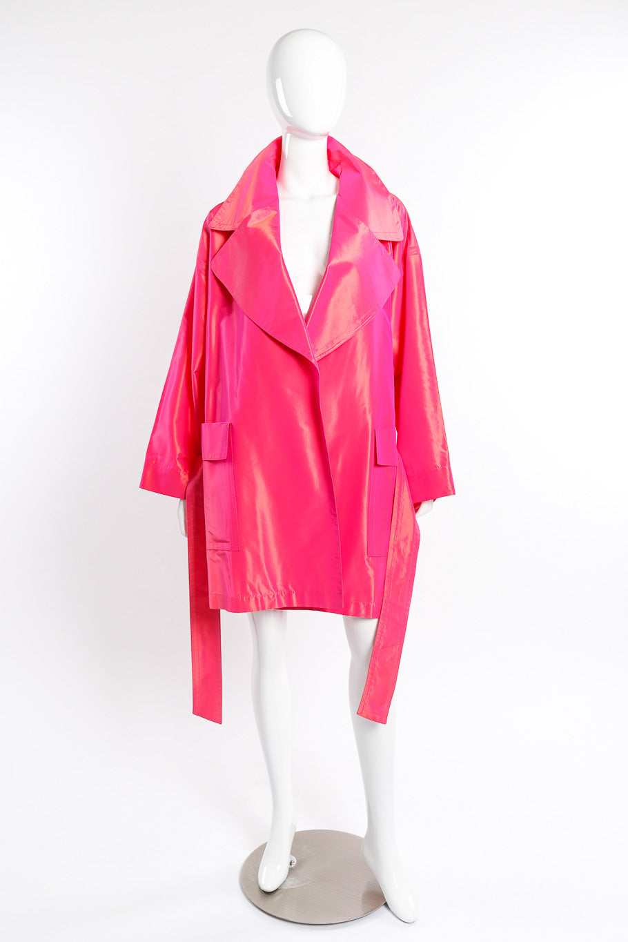 Vintage Escada Oversized Silk Trench Coat front on mannequin unbelted @recessla