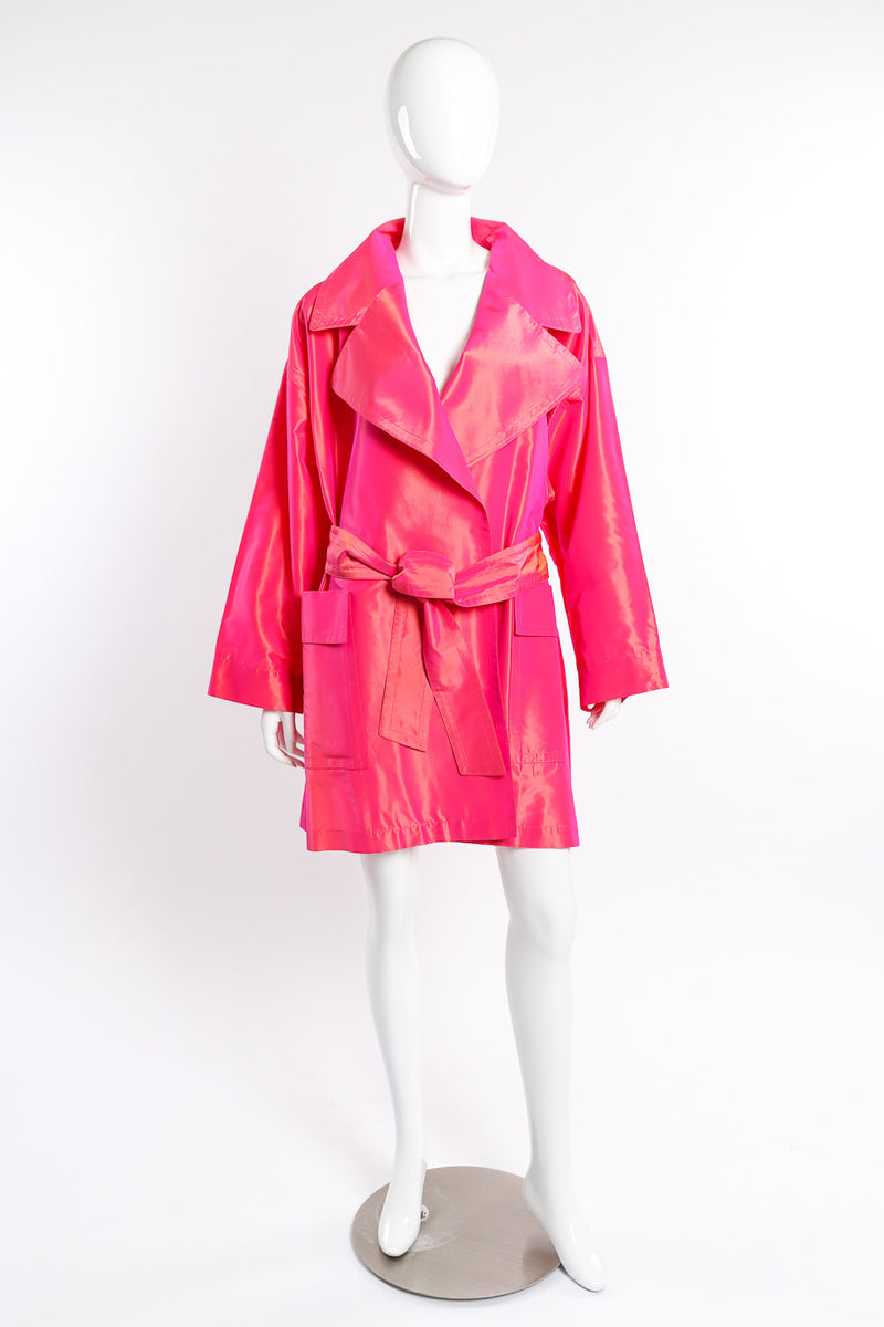 Vintage Escada Oversized Silk Trench Coat front on mannequin @recessla