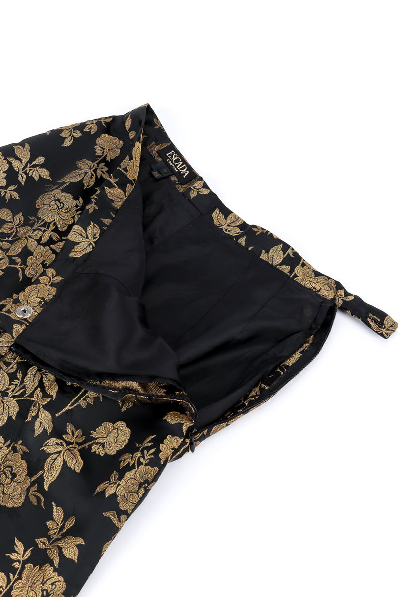 Vintage Escada Metallic Floral Brocade Duster & Pant Set pant unzipped @recess la