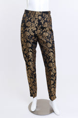 Vintage Escada Metallic Floral Brocade Duster & Pant Set pant front on mannequin @recess la