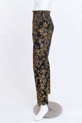 Vintage Escada Metallic Floral Brocade Duster & Pant Set pant side on mannequin @recess la