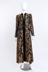 Vintage Escada Metallic Floral Brocade Duster & Pant Set front on mannequin @recess la