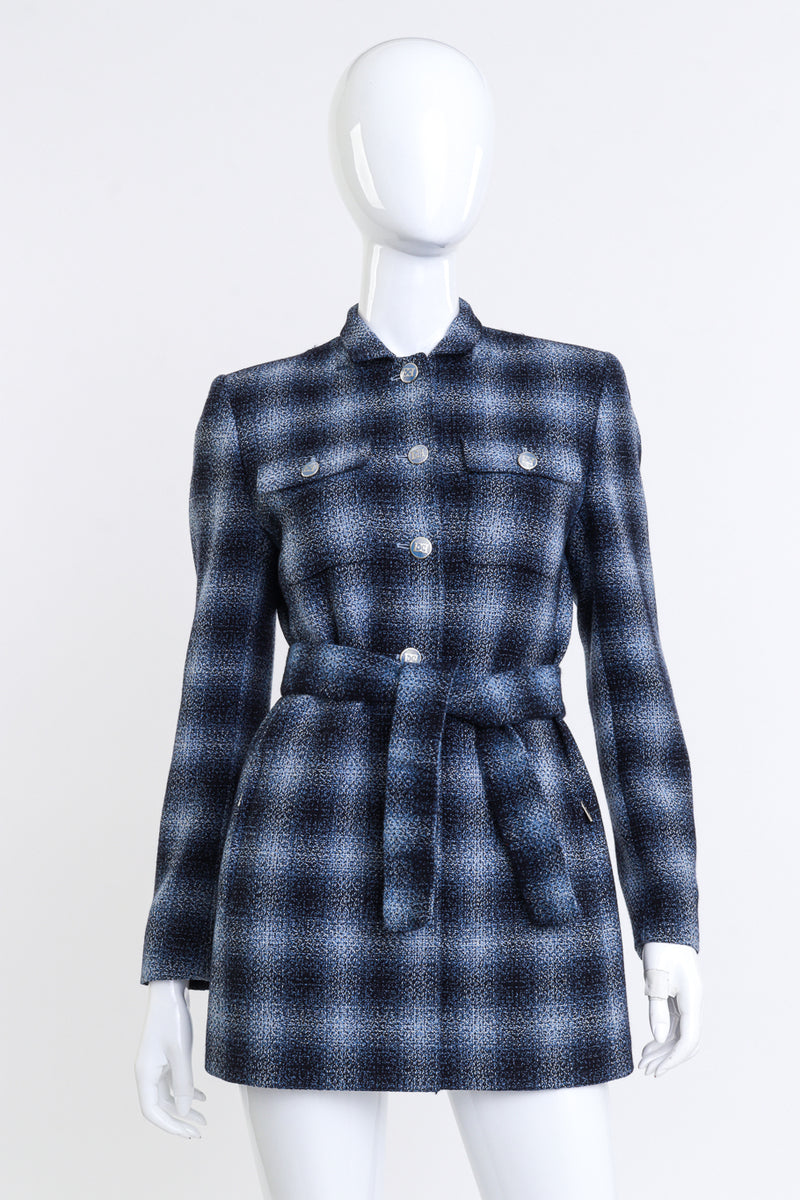 Vintage Escada Blue Check Longline Jacket on mannequin @RECESS LA