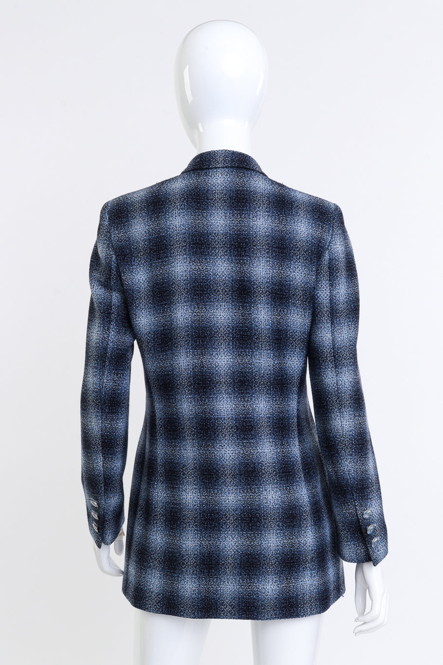 Vintage Escada Blue Check Longline Jacket back mannequin @RECESS LA