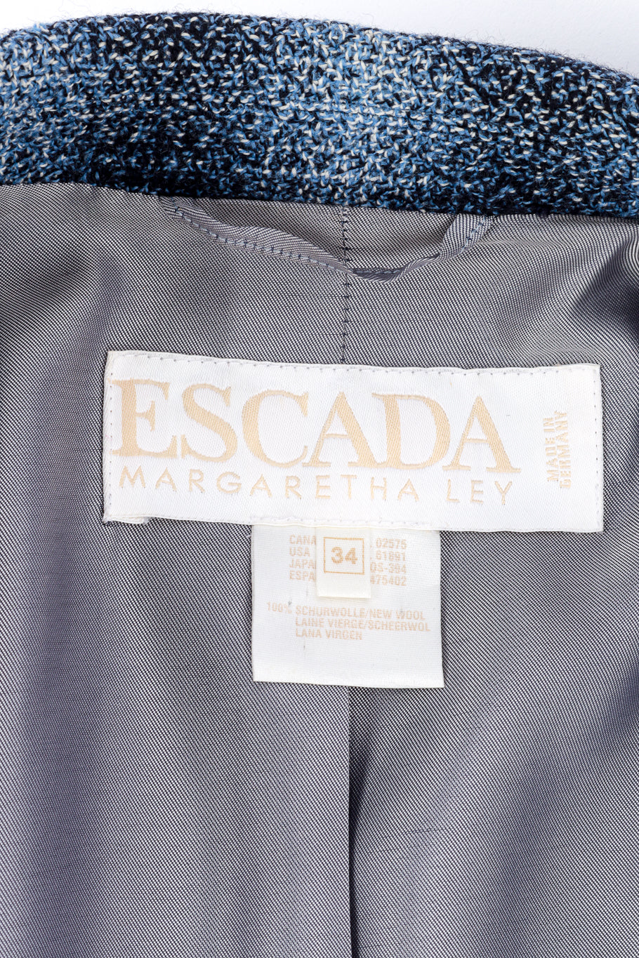 Vintage Escada Blue Check Longline Jacket label @RECESS LA