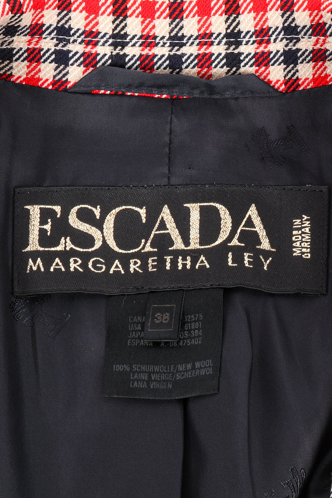 Vintage Escada Longline Checker Blazer signature label closeup @recessla