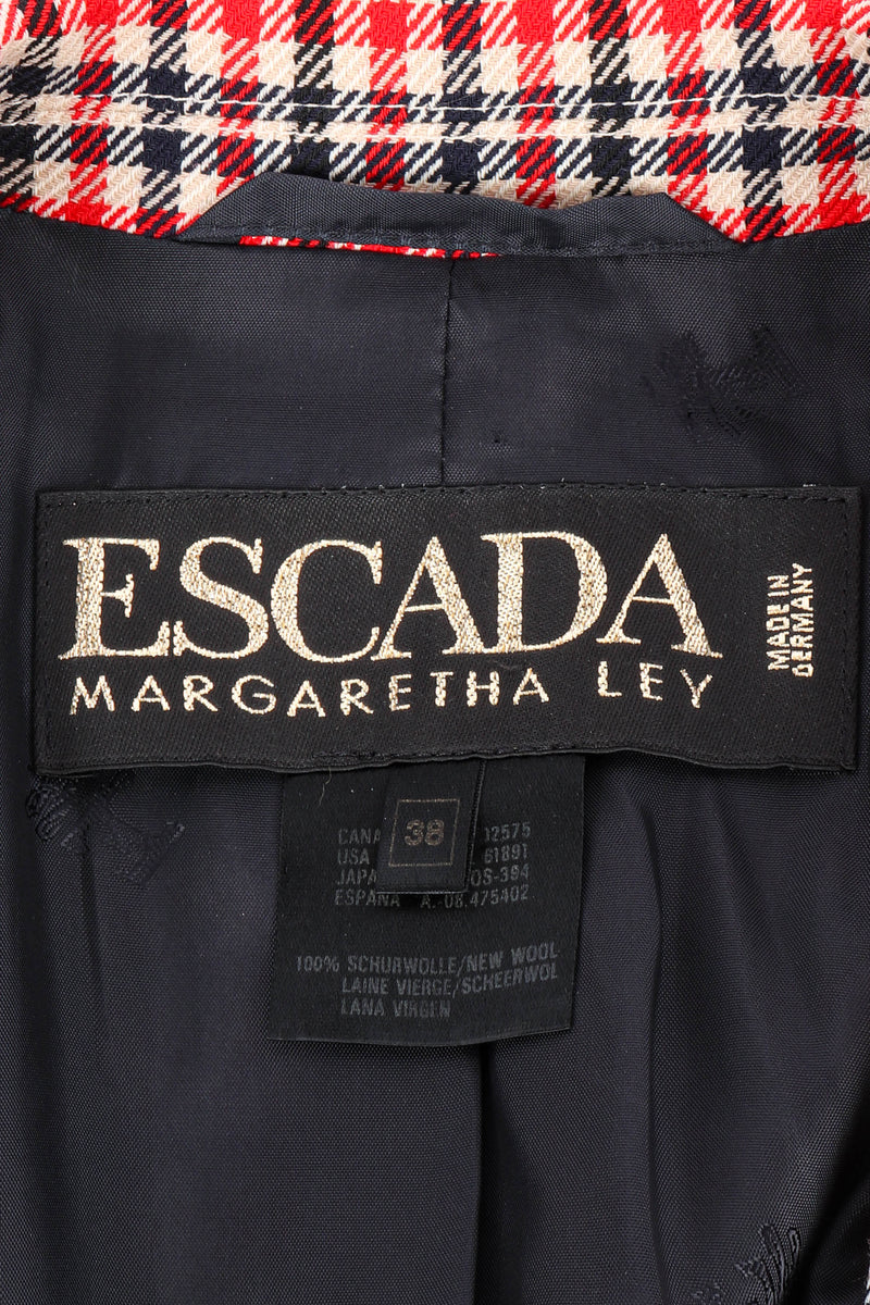 Vintage Escada Longline Checker Blazer signature label closeup @recessla