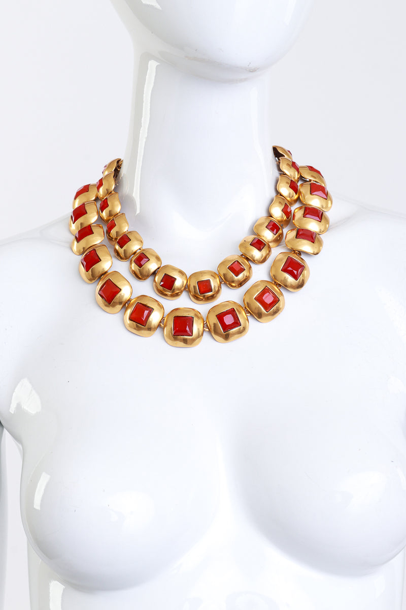 Vintage Oscar de la Renta Cabochon Disk Link Necklace on mannequin @recess la